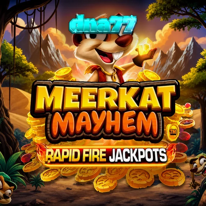 Tampilan visual slot Meerkat Mayhem dengan tema petualangan meerkat